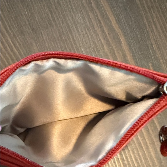 Coach Red/Orange Leather Wristlet Coin Pouch - Picture 3 of 6